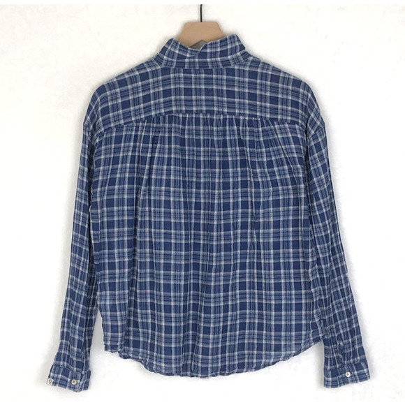 BSBEE 100% Cotton Shirt Women's Sz L Blue Plaid Long Sleeve Button Drop Shoulder - Picture 3 of 13